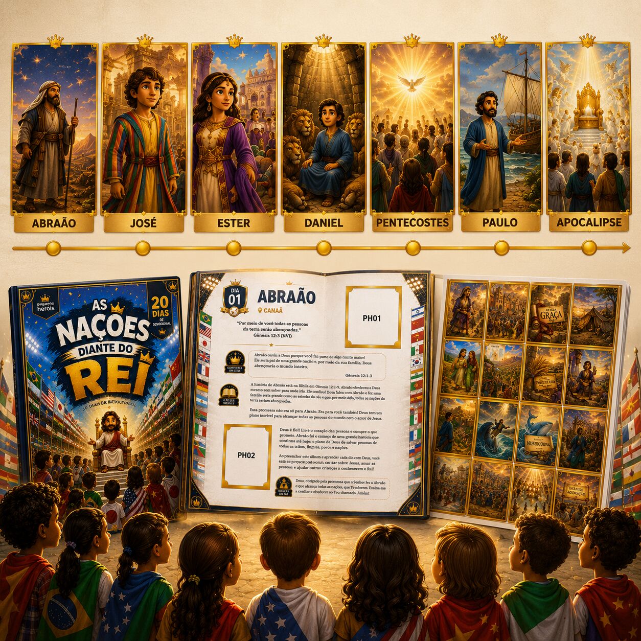 Álbum de Figurinhas Cristão Infantil + Devocional | As Nações Diante do Rei - Imagem 2